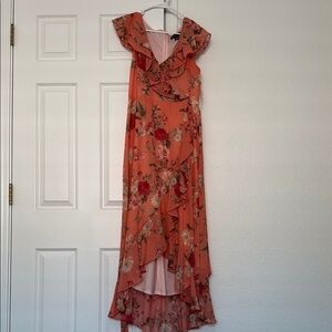 Floral Ruffle Maxi Dress in Coral